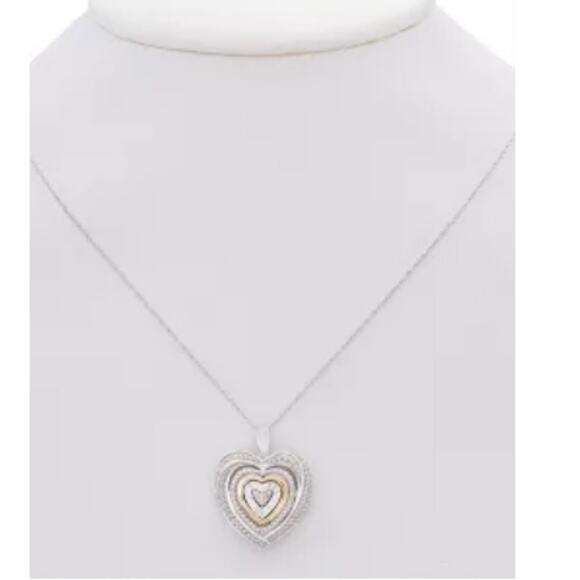 DIAMOND ACCENT HEART NECKLACE TWO-TONE SS & 10K YELLOW GOLD PENDANT 18" CHAIN - Picture 5 of 6